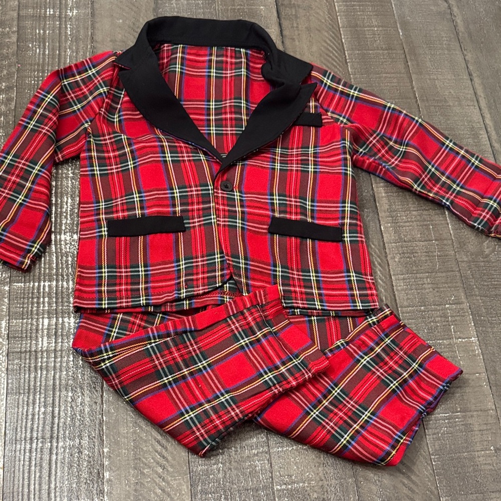 Toddler plaid holiday Christmas tuxedo 2-3t